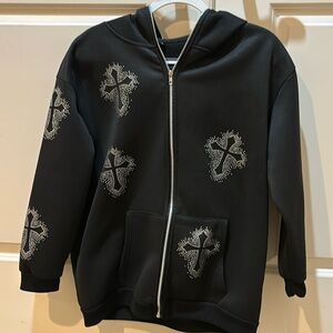 Small Zip-up Hoodie with Sparkling Rhinestone Crosses